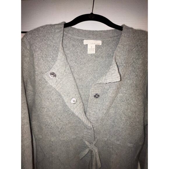 Vintage Lucy & Laurel Gray 100% Lambswool Cardigan Sweater Sz M - Picture 4 of 9